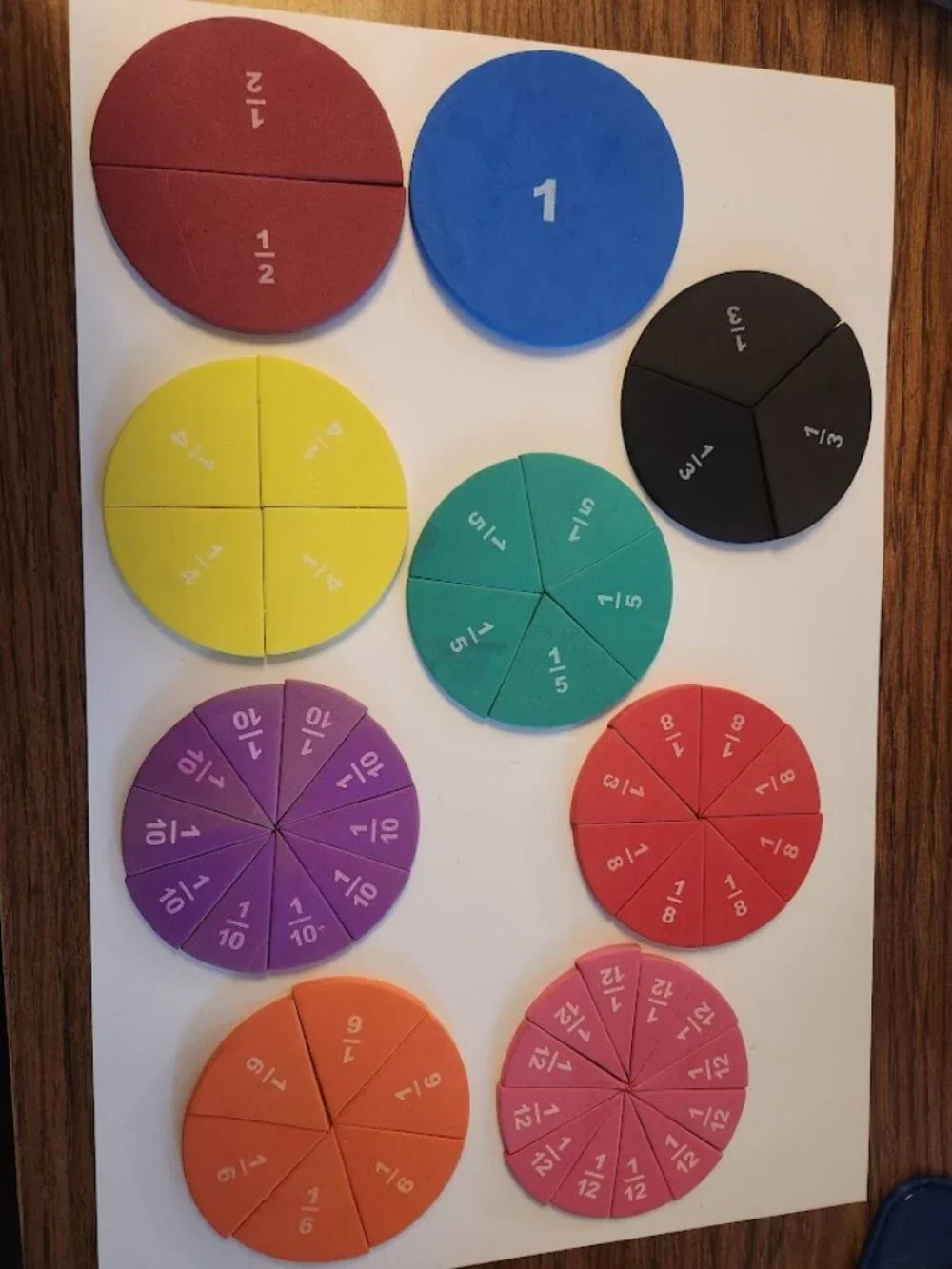 Foam Numbered Fraction Circles Math Manipulatives Toys Tools Educational Kit Set